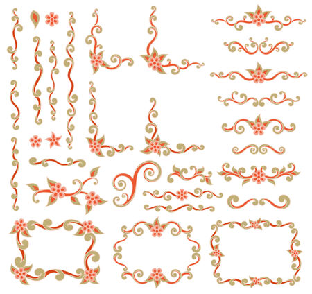 Set of design element with scroll shape flowers and leavesのイラスト素材