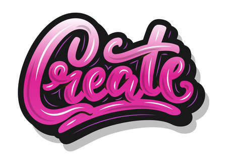 Create. Lettering logo. Handwritten brush pen cursive calligraphy. Sign graffiti illustration. Isolated on white background. Vector illustrationのイラスト素材