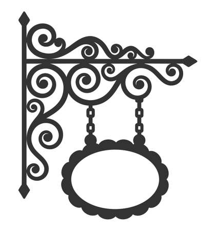 Vintage forged signboard in black isolated on white background. Vector illustration.のイラスト素材