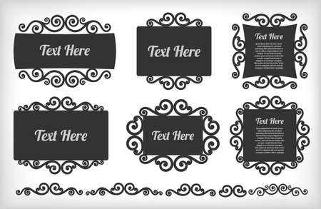 Set of ornamental frame with swirls on white background. Flourish frame in black. Decorative frame. Vector illustration.のイラスト素材