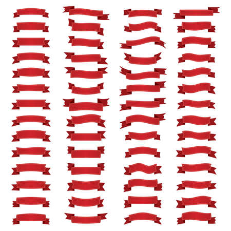 Ribbons - Banner set in red on white background. Vector illustration.のイラスト素材