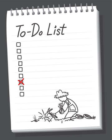 To-do list hand lettering on white background with stick figure. Hand drawn on notebook page. Stick figure drawing. Vector print illustration.のイラスト素材