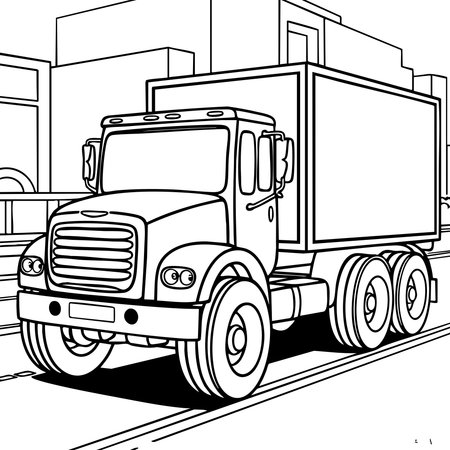 Large delivery truck on city street with building backgroundのイラスト素材