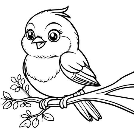 A sweet little bird resting on a tree branch perfect for kids coloring funのイラスト素材