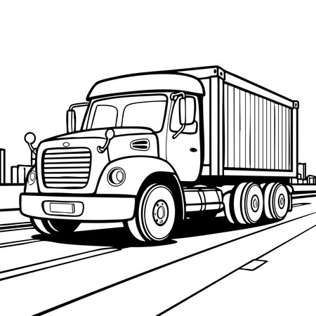 Big cargo container truck line art for kids who love vehicles and coloringのイラスト素材