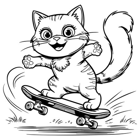 A happy cartoon cat riding a skateboard full of energy and funのイラスト素材