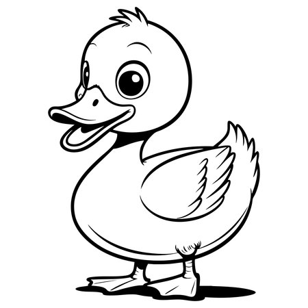 A happy cartoon baby duck with a big smile and expressive eyes, perfect for children's books and coloring activitiesのイラスト素材