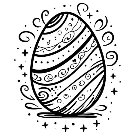 Stylish Easter egg with swirls, dots, and lines for a festive and detailed coloring experienceのイラスト素材