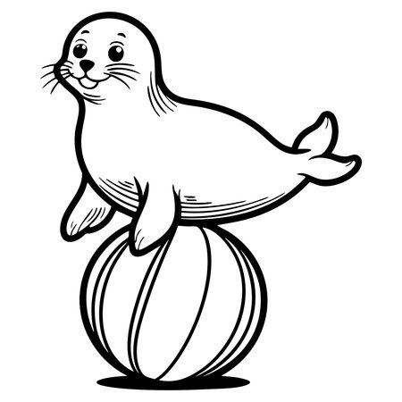 Funny seal balancing on a ball perfect for kids coloringのイラスト素材