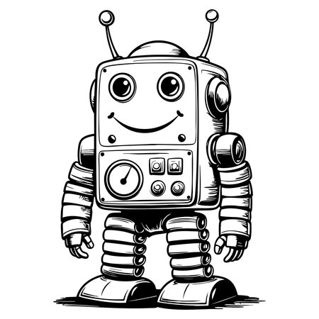 Adorable cartoon robot with antennas and gauges perfect for kids coloring and fun activitiesのイラスト素材