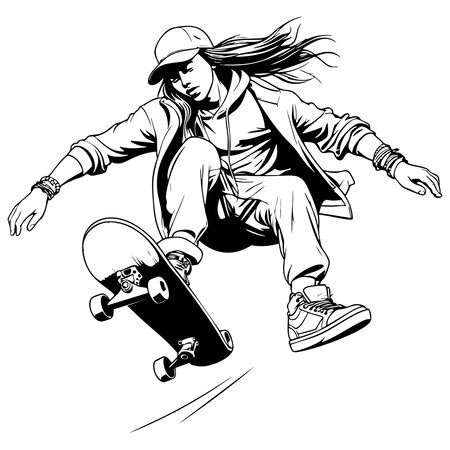 Cartoon skateboarder in mid air doing trick with energy styleのイラスト素材