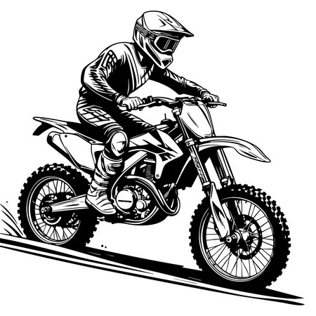 Motocross rider racing downhill on dirt bike with full gearのイラスト素材