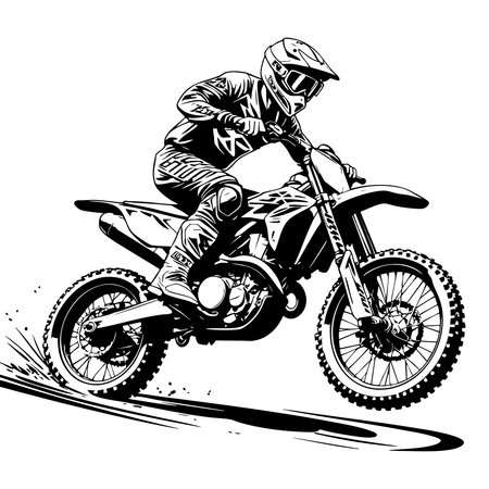 Motocross biker performing jump on dirt bike with speedのイラスト素材