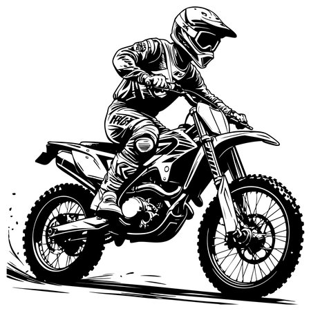 Motocross biker racing at full speed on dirt bike with styleのイラスト素材