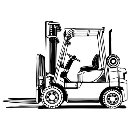 Outline drawing of forklift truck used for lifting and moving heavy loads suitable for coloring activityのイラスト素材