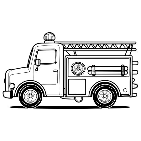 Simple black and white fire truck drawing for kids coloring activity