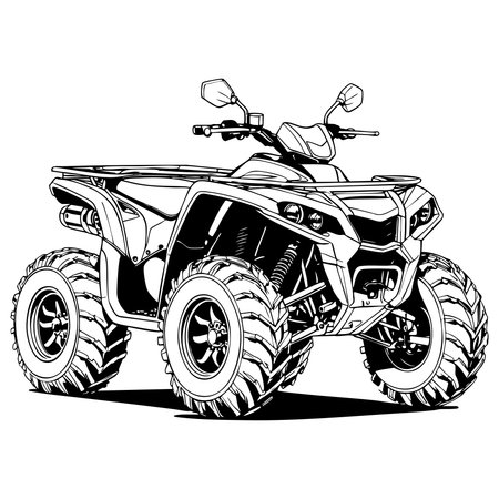 ATV quad bike coloring page printable for kids and adults fun activityのイラスト素材