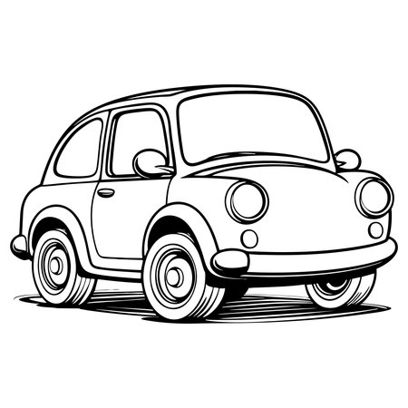 Cute small car coloring page printable for kids fun drawing activityのイラスト素材
