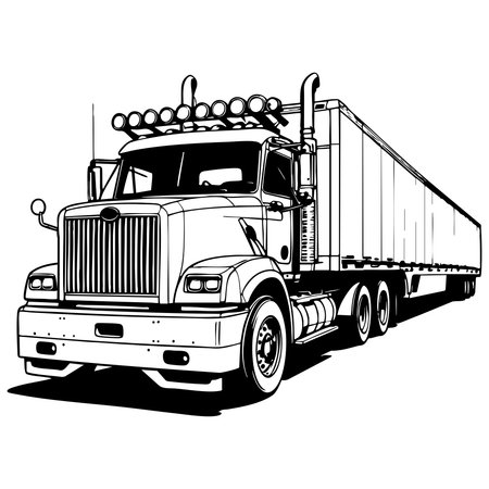 Big semi truck trailer coloring page for kids and adults fun activityのイラスト素材