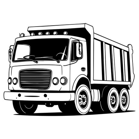 Big dump truck illustration in black and whiteのイラスト素材