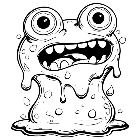 Cute dripping slime monster with funny face for kids coloring pageのイラスト素材
