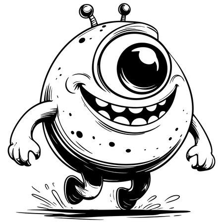 Cute one eyed alien monster with big smile perfect for kids coloring pageのイラスト素材