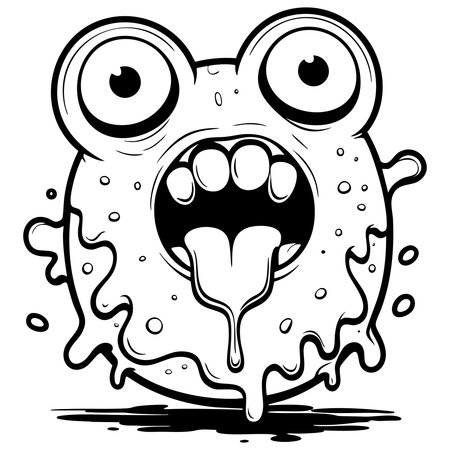 Slimy round monster with big eyes and tongue out sillyのイラスト素材