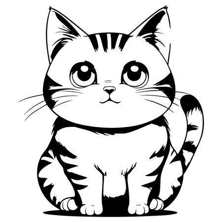 Adorable cartoon cat sitting with big eyes perfect for coloring and kids art pageのイラスト素材