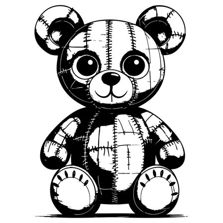 Cute teddy plush with many stitches and big round eyesのイラスト素材