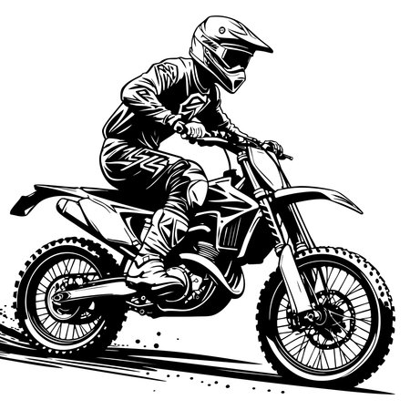 Motocross rider speeding on dirt bike line art perfect for coloring and sport designのイラスト素材
