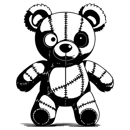 Adorable stitched teddy bear art for kids to color and enjoy creative playtimeのイラスト素材