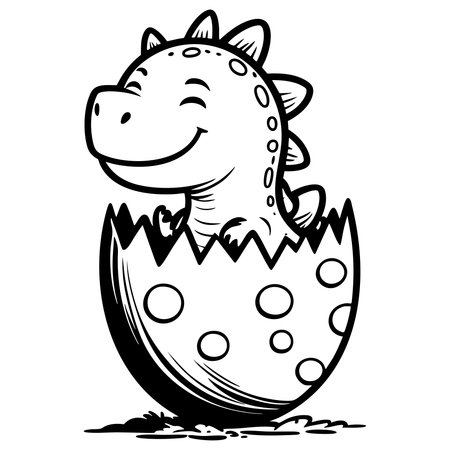 Smiling baby dinosaur coming out of egg fun and cute coloring design for kidsのイラスト素材