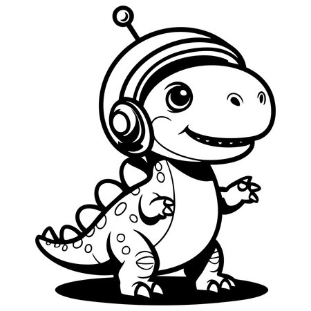 Cute dinosaur wearing astronaut helmet exploring galaxy perfect for kids coloring pageのイラスト素材