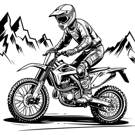 Extreme motocross rider speeding through mountain trailsのイラスト素材