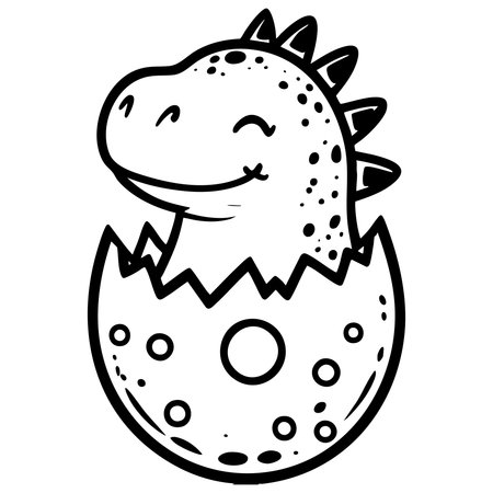 Adorable baby dinosaur smiling as it hatches from its spotted eggのイラスト素材
