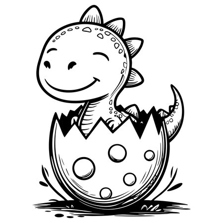 Smiling baby dinosaur hatching from egg in cartoon cute style for kidsのイラスト素材