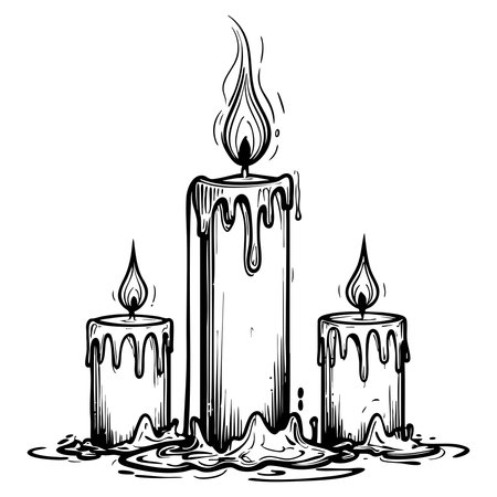 Three candles with melting wax and flame peaceful relaxing coloring art designのイラスト素材