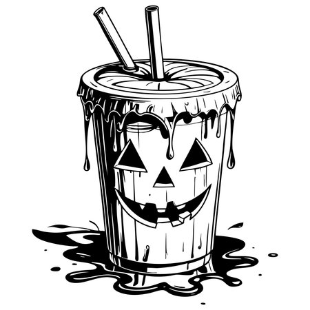 Funny halloween pumpkin face drink cup with melting details for spooky designのイラスト素材