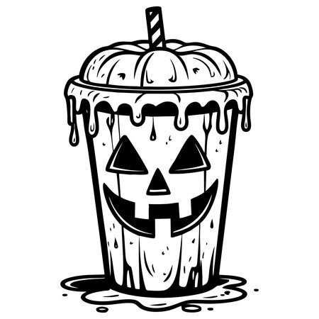 Halloween pumpkin drink cup with spooky face fun coloring designのイラスト素材