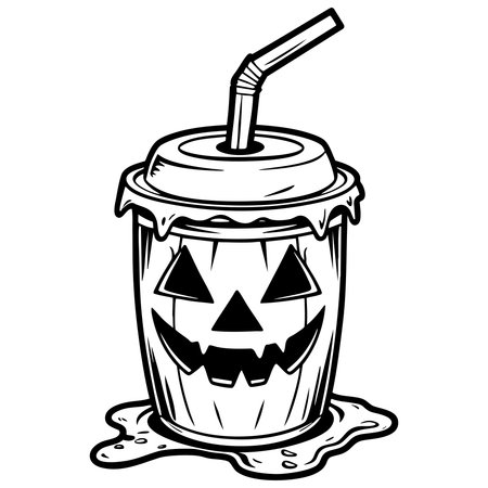 Funny Halloween cup with jack o lantern face perfect for coloringのイラスト素材