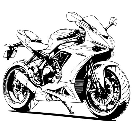 Detailed line art of a modern sport motorcycle for coloring or design referenceのイラスト素材