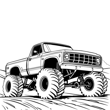 Big tire monster truck ready for off road challenge coloring fun for kidsのイラスト素材
