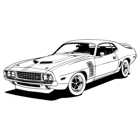 Vintage muscle car line art perfect for coloring pagesのイラスト素材