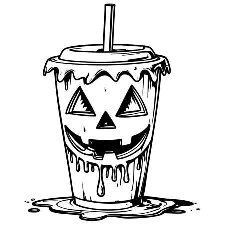 Jack o lantern cup melting spooky halloween coloring page for art and fun drawingのイラスト素材