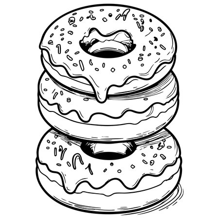 Three delicious donuts with glaze and sprinkles tasty dessert coloring funのイラスト素材