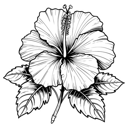 Hibiscus flower line art for coloring fun and floral creativityのイラスト素材
