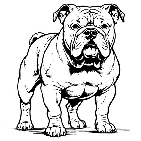 Strong bulldog line art illustration for coloring pages realistic dog drawing with bold expressive outlinesのイラスト素材