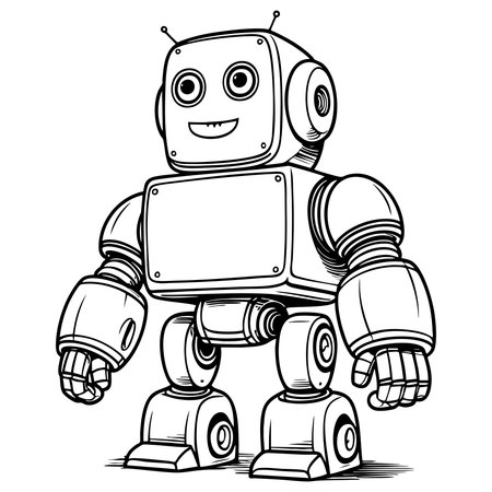 Friendly robot toy illustration designed for kids coloring pages and creative learningのイラスト素材