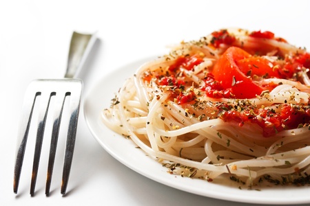 Spaghetti on the white plateの写真素材