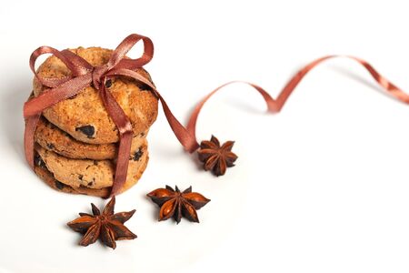 chocolate cookies tied brown ribbonの写真素材